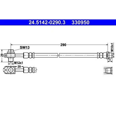 Imagem de ATE 24.5142 0290.3 Mangueira de Travão 290 M10x1 VOLKSWAGEN: Passat B5 Variant, GP Sedan