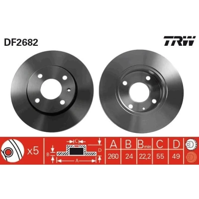 Imagem de TRW DF2682 Disco de travão 260 24,2 4 108 ventilado pintado FORD: Escort 5, 6