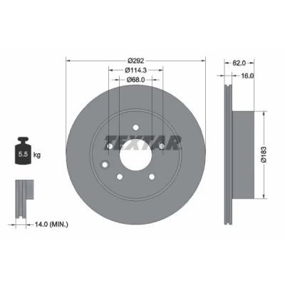 Imagem de TEXTAR PRO 92144003 Disco de travão 292 16 05/06 114,3 interior ventilado revestido sem pernos fixação da roda, cubo roda
