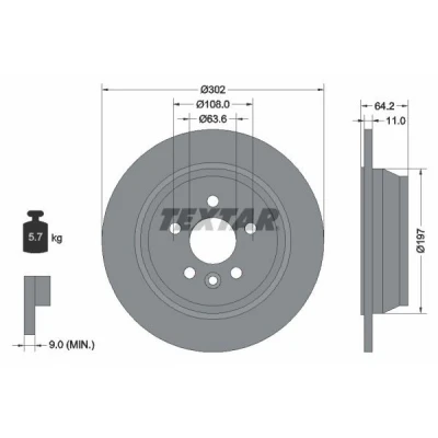 Imagem de TEXTAR PRO 92283003 Disco de travão 302 11 05/06 108 cheio revestido sem pernos fixação da roda, cubo roda