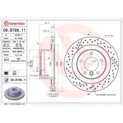Imagem de BREMBO Disco de travão 330mm 22mm 5 interior ventilado 09.B789.11 Discos