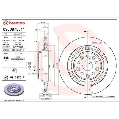 Imagem de BREMBO 09.D975.11 Disco de travão 359 30 5 interior ventilado revestido