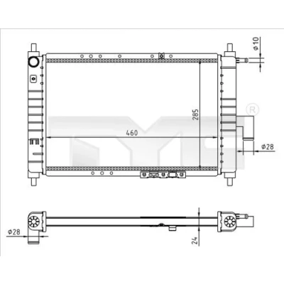 Imagem de TYC 706 0023 R Radiador, arrefecimento do motor 460 285 23 Aletas de refrigeração unidas mecanicamente DAEWOO: Matiz I Hatchback
