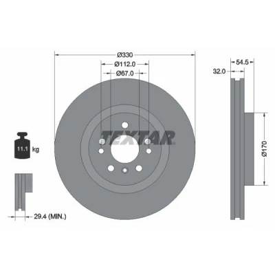 Imagem de TEXTAR PRO+ 92260405 Disco de travão 330 32 05/08 112 interior ventilado revestido alto carbono sem pernos fixação da roda, cubo roda