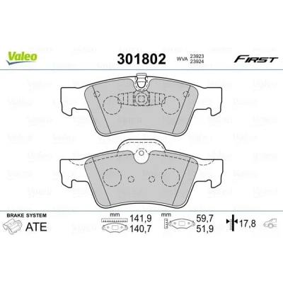 Imagem de VALEO 301802 Jogo de pastilhas para travão disco FIRST Eixo traseiro excl. contacto aviso desgaste sem chapa anti ruído
