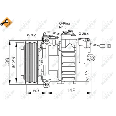 Imagem de NRF EASY FIT 32413 compressor 7SBU16 24 PAG 46 com óleo de PAG, retentor