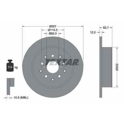 Imagem de TEXTAR PRO 92170803 Disco de travão 307 12 05/12 114,3 cheio revestido sem pernos fixação da roda, cubo roda LEXUS: IS I Sedan